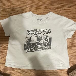 Brandy Melville White Psychedelic Aliens Kids Tee